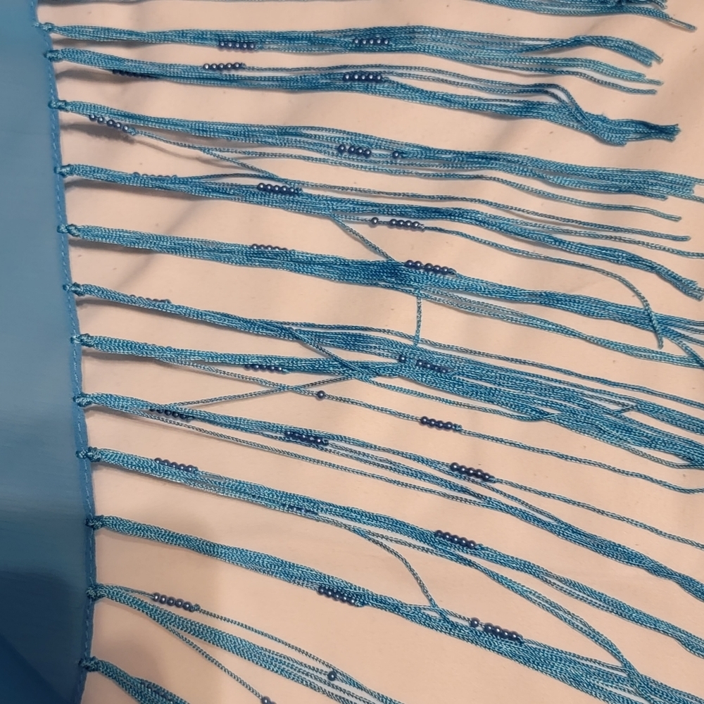 Sky-blue Fringed Wrap Shawl - Picture 7 of 9